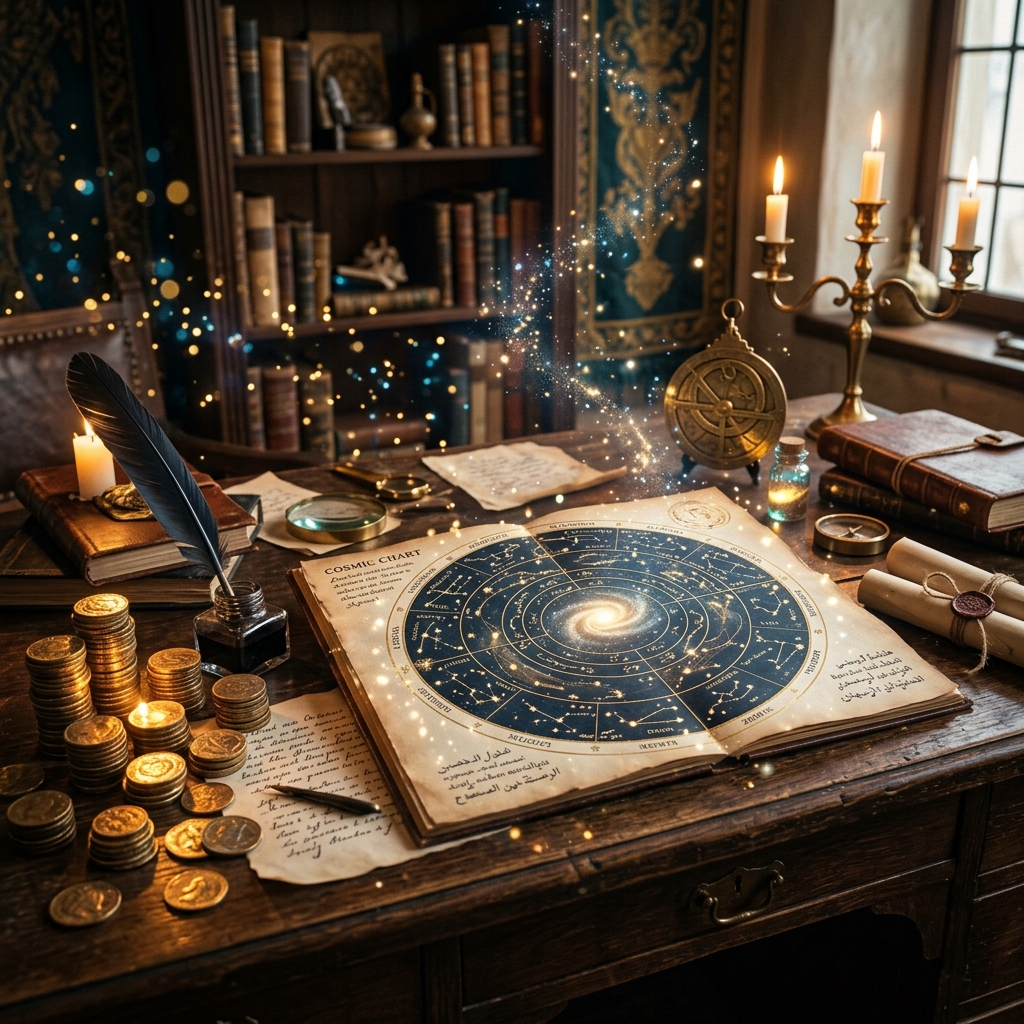 Ancient Gold and Cosmic Chart representing Business Growth