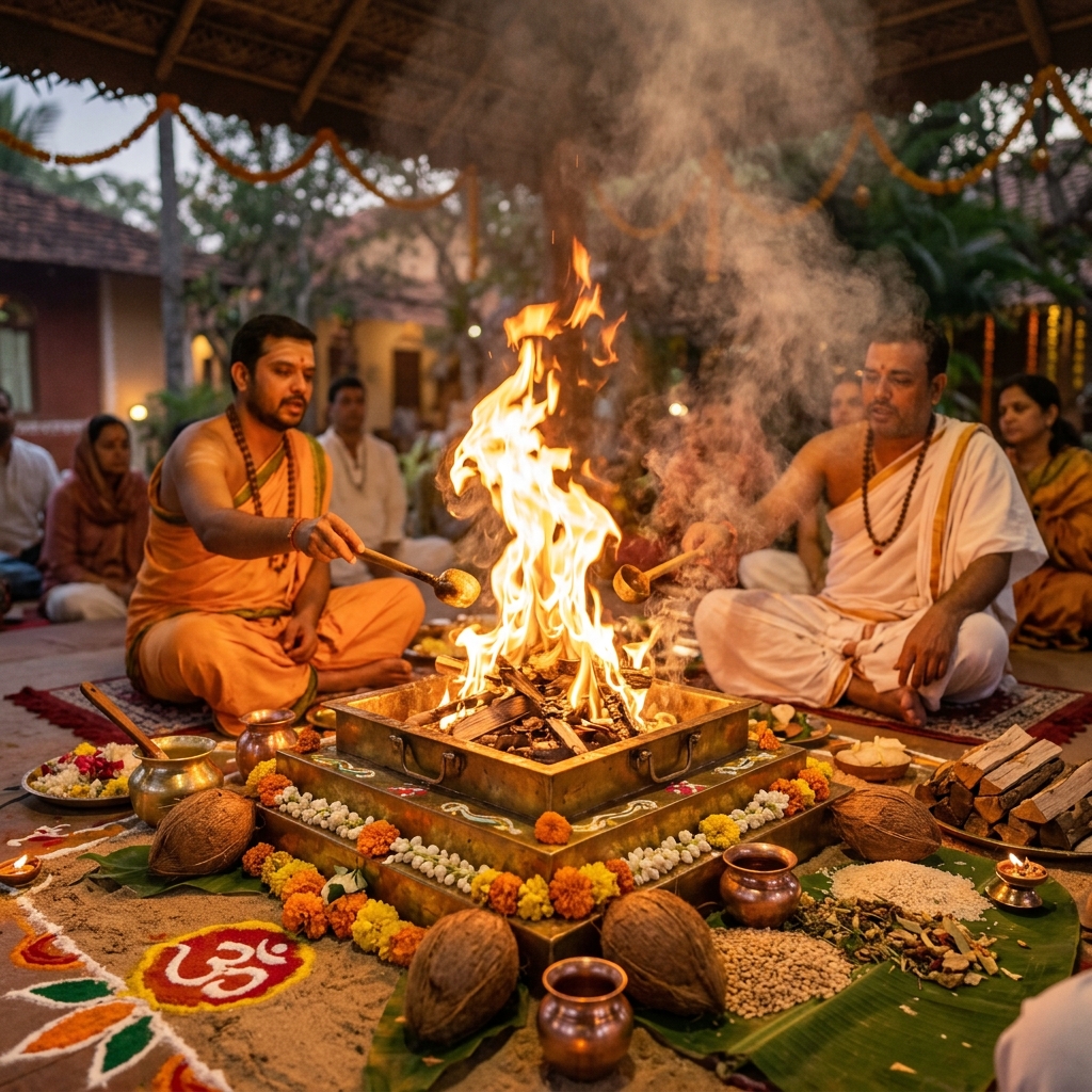 Sacred Vedic Havan Fire Ceremony Altar